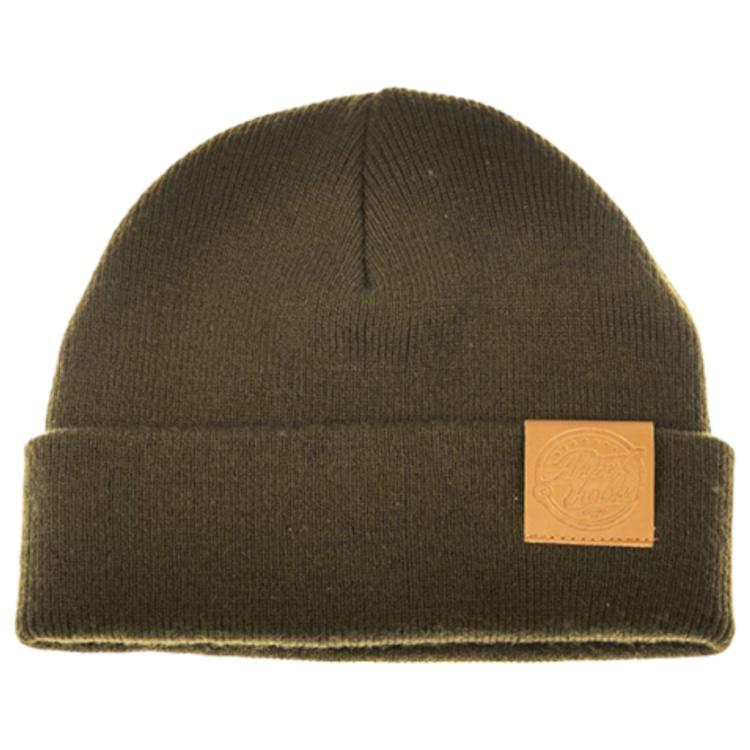 Ahrex Beanie Tight Knit Leather Patch Loden